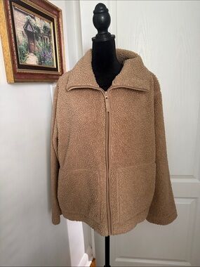 H&M Tan Teddy Zip-Up Jacket